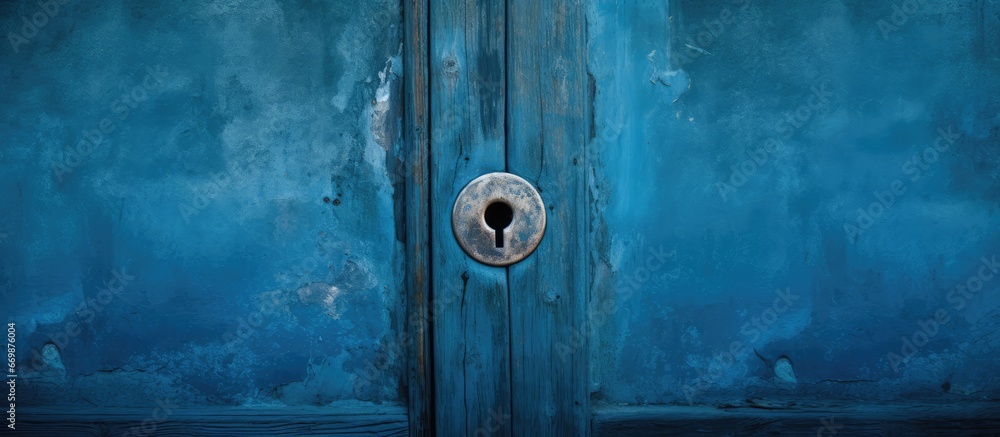 Blue door keyhole
