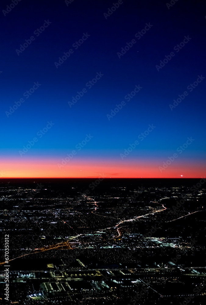 Dramatic colorful sunset over the horizon with Tokyo in the foreground