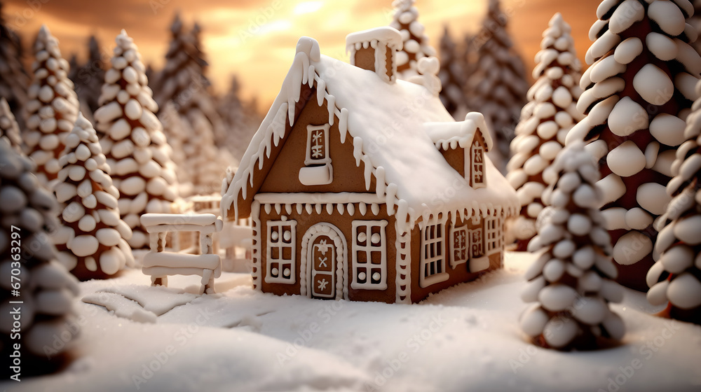 gingerbread house, winter holiday,snow village in christmas,