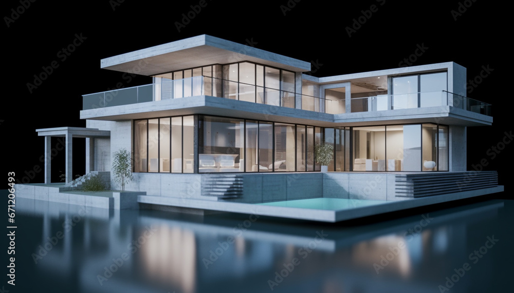 Modern luxury apartment with swimming pool and futuristic architecture plan generated by AI