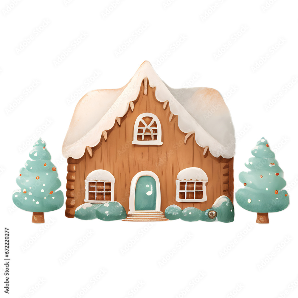Cute Christmas house Isolated on a transparent background