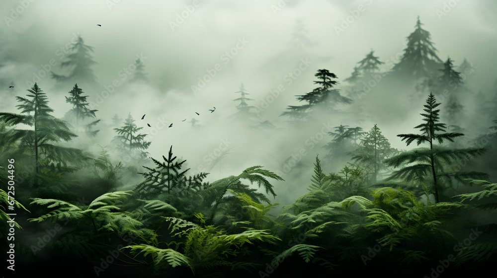 a forest with mountains and trees in the background.a lush forest with towering mountains in the background. Suitable for nature-themed designs, travel brochures, and outdoor-related advertisements.