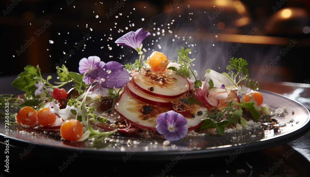 Freshness and nature on a plate, healthy eating with grilled vegetables generated by AI