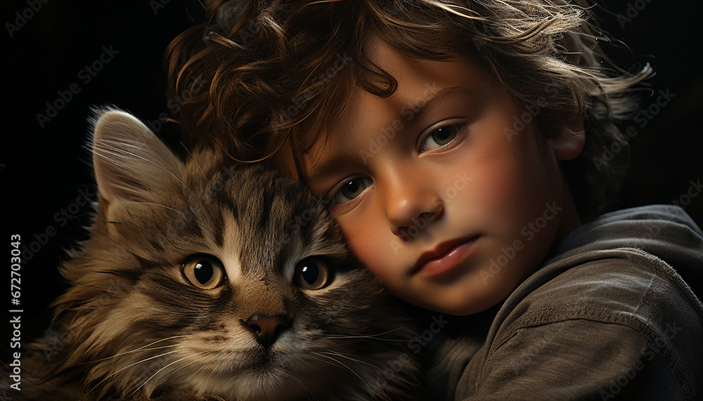 Cute pets, child, animal portrait Small domestic animals looking at camera generated by AI