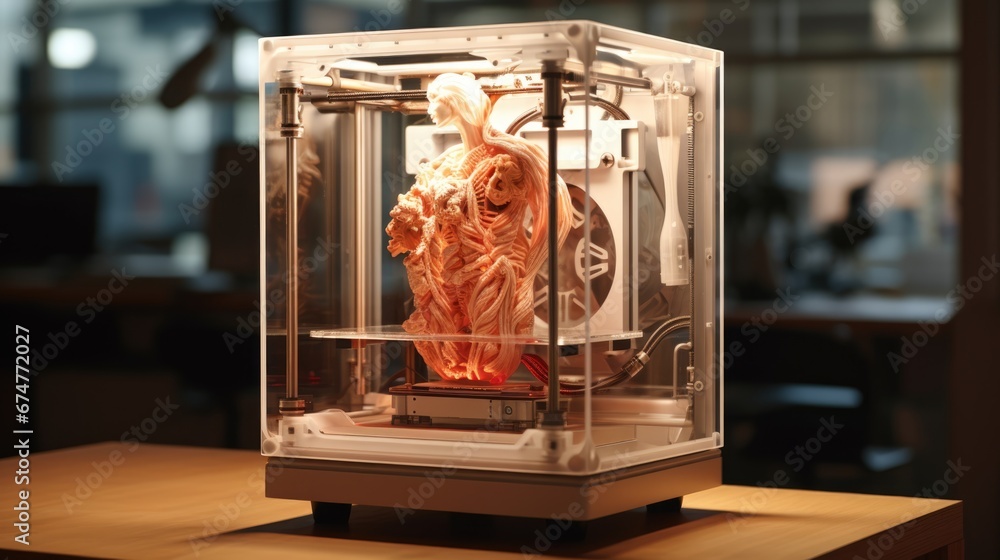 3D printed medical printer. Modern technologies in medicine and science. Printing human organs for operations and implantation. The concept of medicine development.	 