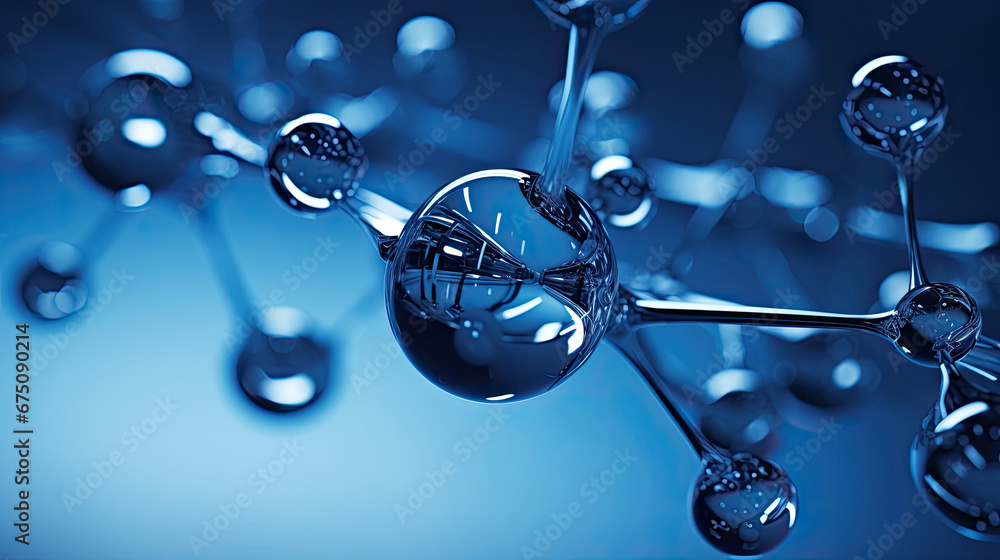 Cosmetic Essence, Liquid bubble, Molecule inside Liquid Bubble on DNA water splash background,  water molecule 3d rendering