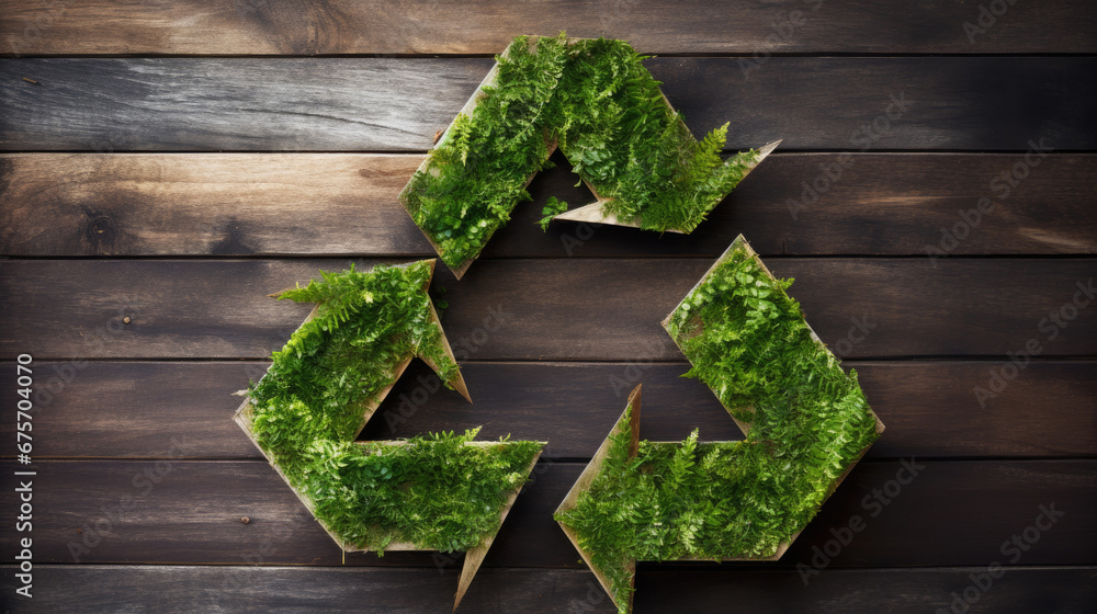 Green triangular Symbol of waste recycling in the style of paper clippings. Ecological concept. The green planet. Earth Day. Mother Nature. Recycling. 