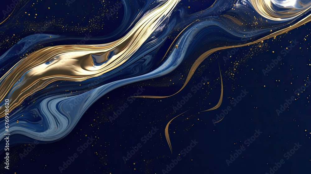 abstract blue background with waves, Abstract blue marble texture with gold splashes, blue luxury background