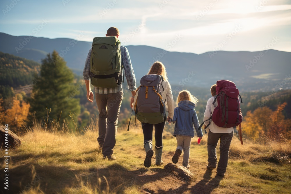family hiking, camping, or enjoying other outdoor activities together