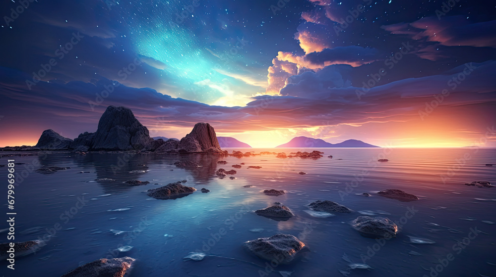 sunset over the sea, The purity of the sky and the blue color of the Milky Way , sunset at the beach