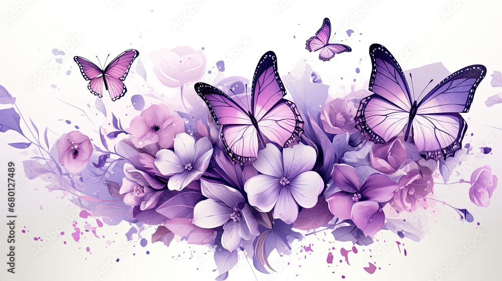 violet floral background, floral background with butterflies, abstract floral background, Cute Purple Flower Butterfly Floral