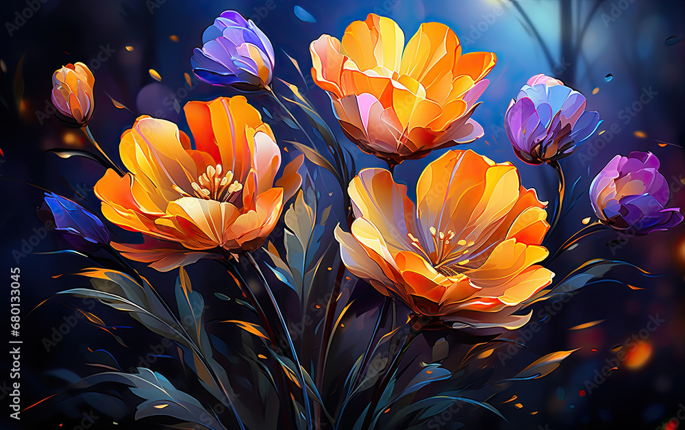 lilies in the pond, water lily, tulips flowers wallpaper paint art