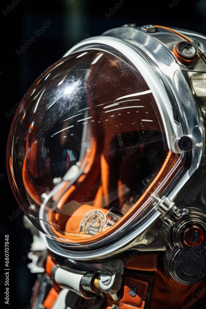 astronauts helmet visor reflecting the stars and planets