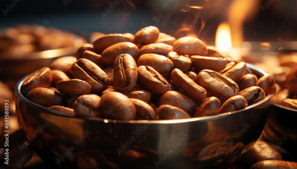 Fresh coffee bean aroma fills the cozy coffee shop generated by AI