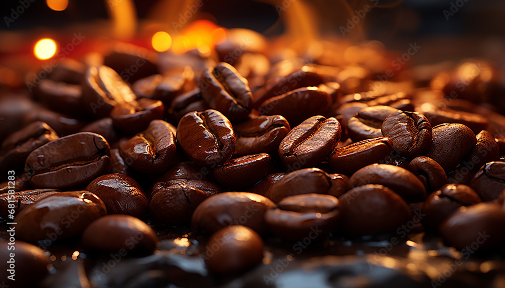 Freshly roasted coffee beans on a dark background generated by AI