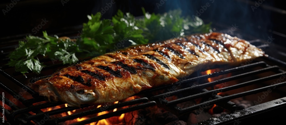 In a Japanese home, a white saury is being grilled to perfection, capturing the essence of autumn by the sea; a reminder of the blue seas of Asia enjoyed at a local restaurant, where this fish is a
